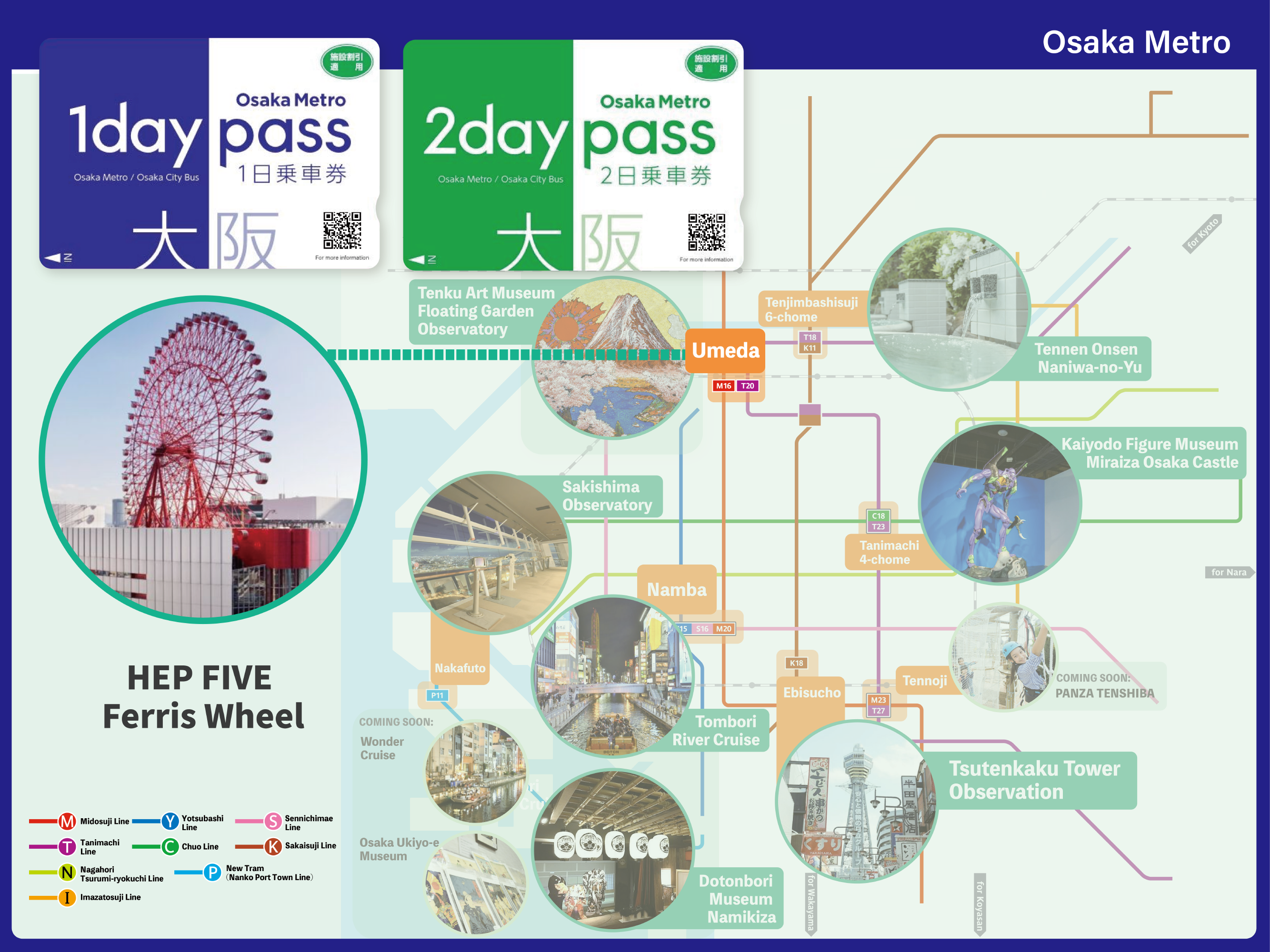 Combo Tickets: Osaka HEP FIVE Ferris wheel &  & Osaka Metro Pass