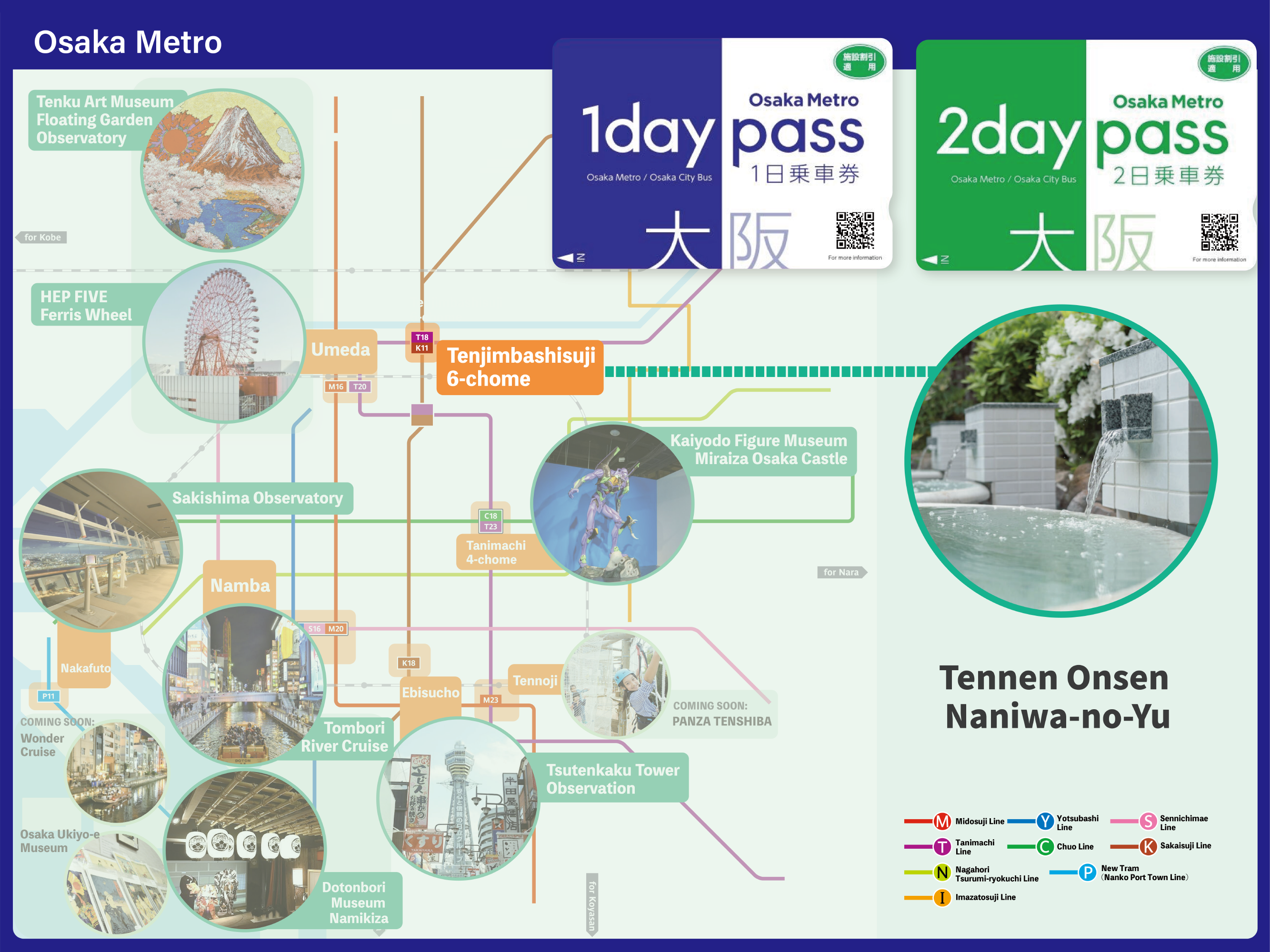 Combo Tickets:Osaka Tennen Onsen Naniwa-no-Yu & Osaka Metro Pass